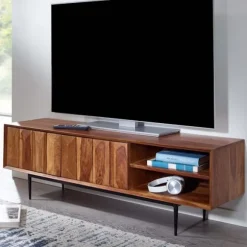 Rootz lowboard massivt sheesham træ 123x42x35 cm tv kommode med to døre - Design tv skab høj - tv stand tv skab moderne - tv kommode stue