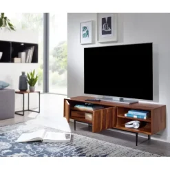 Rootz lowboard massivt sheesham træ 123x42x35 cm tv kommode med to døre - Design tv skab høj - tv stand tv skab moderne - tv kommode stue