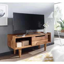 Rootz lowboard massivt sheesham træ 95x44x34 cm TV kommode med skydedør - Design TV skab høj - TV stativ TV skab moderne - TV kommode stue