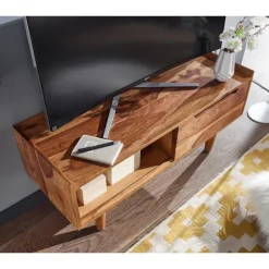 Rootz lowboard massivt sheesham træ 95x44x34 cm TV kommode med skydedør - Design TV skab høj - TV stativ TV skab moderne - TV kommode stue