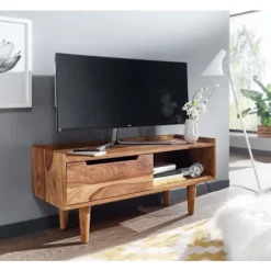 Rootz lowboard massivt sheesham træ 95x44x34 cm TV kommode med skydedør - Design TV skab høj - TV stativ TV skab moderne - TV kommode stue
