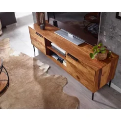 Rootz lowboard massivt sheesham træ 147x51x38 cm tv kommode med to døre - Design tv skab høj - tv stand tv skab moderne - tv kommode stue