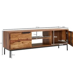 Rootz lowboard massivt sheesham træ 147x51x38 cm tv kommode med to døre - Design tv skab høj - tv stand tv skab moderne - tv kommode stue