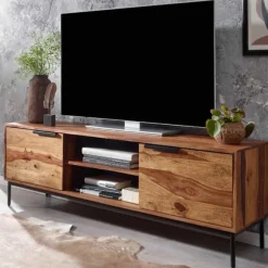 Rootz lowboard massivt sheesham træ 147x51x38 cm tv kommode med to døre - Design tv skab høj - tv stand tv skab moderne - tv kommode stue