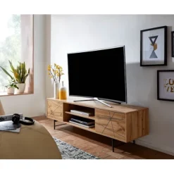 Rootz lowboard træ eg indretning 160x45x40 cm TV kommode med to døre - Design TV skab høj - TV stativ TV skab moderne - TV kommode stue