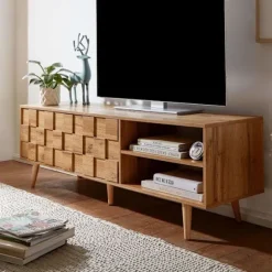Rootz lowboard træ eg indretning 160x51x40 cm TV kommode med to døre - Design TV skab høj - TV stativ TV skab moderne - TV kommode stue
