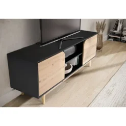 Rootz Lowboard TV-skab - TV-kommode - Underholdningsenhed - Moderne sort eg-design - Rummelig opbevaring - Kabelstyring - Gulvbeskyttelse - 150 cm x 4 | Fyndiq