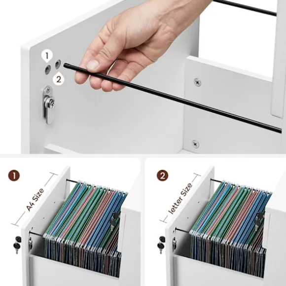 Rootz Låsbar Rullebeholder - Hvidt arkivskab - Opbevaringsskab - Sengebord - Sidebord - 5 hjul - E1 MDF - PVC - 44cm x 40cm x 54,5cm