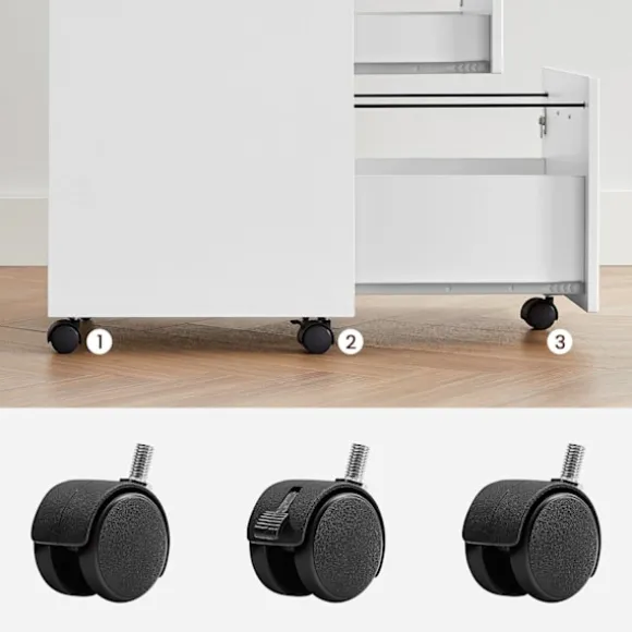 Rootz Låsbar Rullebeholder - Hvidt arkivskab - Opbevaringsskab - Sengebord - Sidebord - 5 hjul - E1 MDF - PVC - 44cm x 40cm x 54,5cm