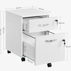 Rootz Låsbar Rullebeholder - Hvidt arkivskab - Opbevaringsskab - Sengebord - Sidebord - 5 hjul - E1 MDF - PVC - 44cm x 40cm x 54,5cm