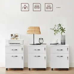 Rootz Låsbar Rullebeholder - Hvidt arkivskab - Opbevaringsskab - Sengebord - Sidebord - 5 hjul - E1 MDF - PVC - 44cm x 40cm x 54,5cm