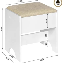 ROOTZ MAKE -UP AFTOOL - Vanity Seat - Foot Affool - Comfortable 150 kg kapacitet - Elegant brun hvid - 40 cm x 45 cm x 30 cm