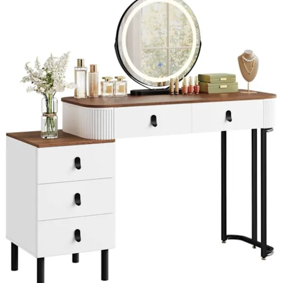 Rootz Makeup Vanity Table Set - Dressing Table - Beauty Desk - Rigelig opbevaring - 100 cm x 126 cm x 40 cm - Hvidbrunt træudseende