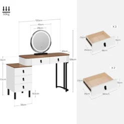 Rootz Makeup Vanity Table Set - Dressing Table - Beauty Desk - Rigelig opbevaring - 100 cm x 126 cm x 40 cm - Hvidbrunt træudseende
