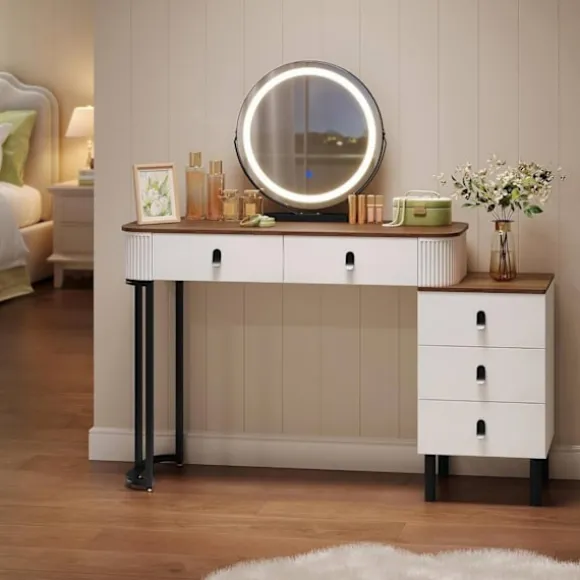 Rootz Makeup Vanity Table Set - Dressing Table - Beauty Desk - Rigelig opbevaring - 100 cm x 126 cm x 40 cm - Hvidbrunt træudseende