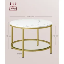 Rootz Marmor Hvid-Lys Guld Sofabord - Stuebord - Moderne Bord - Spånplade - Hærdet glas - Stål - Justerbare fødder - Letvægts - Rummelig - Nem monteri | Fyndiq