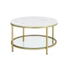 Rootz Marmor Hvid-Metallic Guld Sofabord - Stuebord - Moderne Centerbord - Spånplade - Hærdet glas - Stålstel - Justerbare fødder - Letvægts - Nem mon | Fyndiq