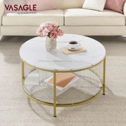 Rootz Marmor Hvid-Metallic Guld Sofabord - Stuebord - Moderne Centerbord - Spånplade - Hærdet glas - Stålstel - Justerbare fødder - Letvægts - Nem mon | Fyndiq