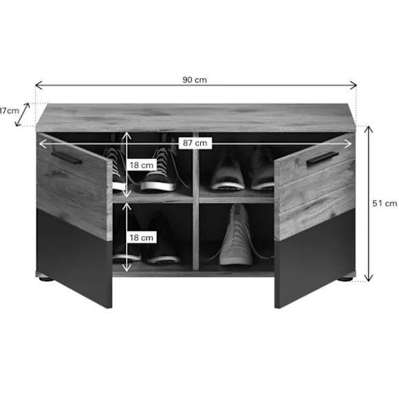 Rootz Mason Bench Garderobe - Sko Rack Bench - Entryway Organizer - 90 cm x 51 cm x 37 cm