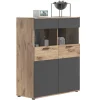 Rootz Mason Display Cabinet - Glass Showcase - 2 Door Cabinet - Moderne design - Basalt Gray - Nox Oak - 110 cm x 122 cm x 37 cm