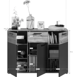 Rootz Mason -kommode - Træskabinet - Skænk - Highboard - Rummelig opbevaring - 120 cm x 87 cm x 40 cm