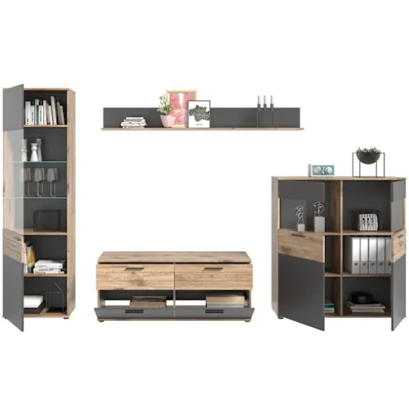 Rootz Mason Lowboard - Gray - TV Stand - Buffet - Basalt Gray Front - Nox Oak Body - Bæredygtig - 130 cm x 53 cm x 44 cm