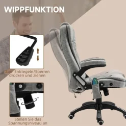 Rootz Massage Kontorstol - Ergonomisk Executive Stol - Varmeelementer - Højdejusterbar - 68cm x 72cm x 110-120cm - Grå