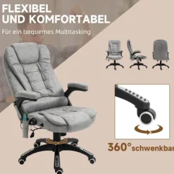 Rootz Massage Kontorstol - Ergonomisk Executive Stol - Varmeelementer - Højdejusterbar - 68cm x 72cm x 110-120cm - Grå
