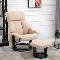 Rootz Massagestol - Afslapningsseng med liggefunktion - Tv-stol - Hvilestol - Ergonomisk stol - Lænestol med skammel - Beige - 76 x 80 x 102 cm