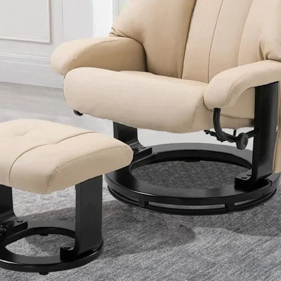Rootz Massagestol - Afslapningsseng med liggefunktion - Tv-stol - Hvilestol - Ergonomisk stol - Lænestol med skammel - Beige - 76 x 80 x 102 cm