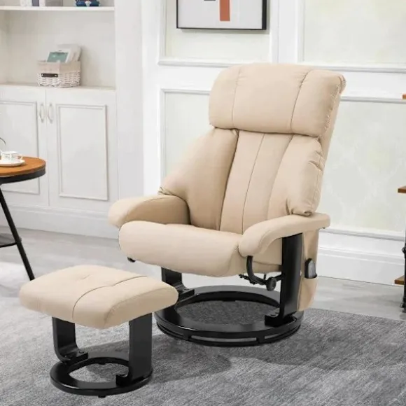 Rootz Massagestol - Afslapningsseng med liggefunktion - Tv-stol - Hvilestol - Ergonomisk stol - Lænestol med skammel - Beige - 76 x 80 x 102 cm