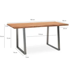 Rootz Massivt akacietræ Spisebord - Køkkenbord - Rektangulært bord - Håndlavet - Unik naturlig kant - Justerbar højde - 180 cm x 90 cm x 76 cm