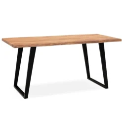 Rootz Massivt akacietræ Spisebord - Køkkenbord - Rektangulært bord - Naturligt trækorn - Unikt trækantdesign - U-formede metalben - 140 cm x 80 cm x 7 | Fyndiq