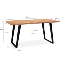 Rootz massivt træ spisebord - Bondegårdsbord - Live Edge Bord - Akacietræ - U-formede metalben - 200cm x 100cm x 76cm