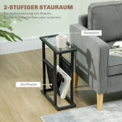 Rootz Metal Side Bord - Slim Bord - Smalt rumtabel - Glasplade, stofpose, stabilitet - 40 cm x 18 cm x 55,5 cm