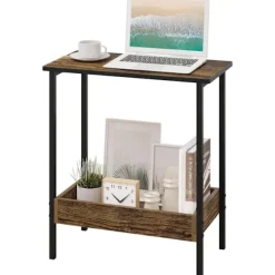Rootz Metal Sidebord - Træ Sofabord - Kompakt Endebord - Praktisk opbevaringsløsning - 50cm x 55cm x 25cm
