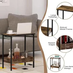 Rootz Metal Sidebord - Træ Sofabord - Kompakt Endebord - Praktisk opbevaringsløsning - 50cm x 55cm x 25cm