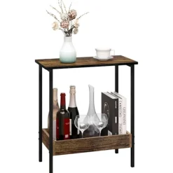 Rootz Metal Sidebord - Træ Sofabord - Kompakt Endebord - Praktisk opbevaringsløsning - 50cm x 55cm x 25cm