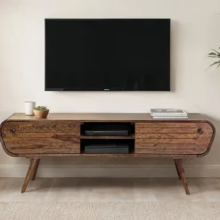Rootz Mid-Century TV Lowboard - Retro medieskab - Stativ i massivt træ - Høj stabilitet - 160 cm x 50 cm x 45 cm