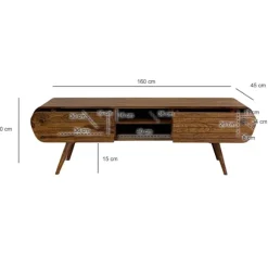 Rootz Mid-Century TV Lowboard - Retro medieskab - Stativ i massivt træ - Høj stabilitet - 160 cm x 50 cm x 45 cm