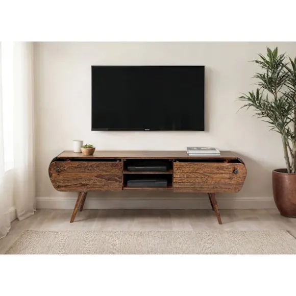 Rootz Mid-Century TV Lowboard - Retro medieskab - Stativ i massivt træ - Høj stabilitet - 160 cm x 50 cm x 45 cm