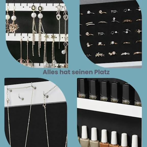 Rootz Mirror and Jewelry Cabinet - Wall Cabinet - Mirror Cabinet - Rumle opbevaring - 37 cm x 67 cm x 10,5 cm