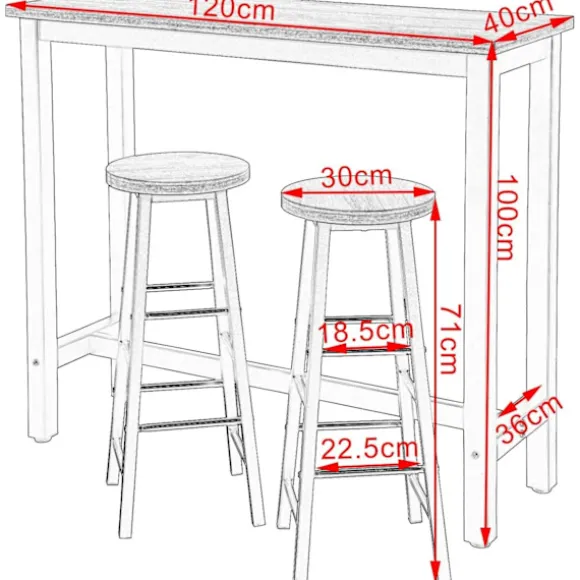 Rootz Modern Barbord og Taburet Sæt - Pub Bord Sæt - Spisebordssæt i bordhøjde - Robust metalstel - Ridsefast - Nem at rengøre - 120 cm x 40 cm (bord) | Fyndiq