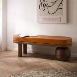 Rootz Modern bænk - Elegant siddeplads - Trælæderbænk - Komfortabel siddeplads til to - 140 cm x 47 cm x 40 cm