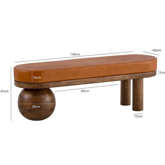 Rootz Modern bænk - Elegant siddeplads - Trælæderbænk - Komfortabel siddeplads til to - 140 cm x 47 cm x 40 cm