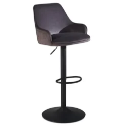 Rootz Modern Design Barstol - Fløjlssæde - Diamantquiltning - Metal trompetbase - 45 cm x 86-106 cm x 45 cm - Grå - 360° rotation - 100 kg Kapacitet | Fyndiq