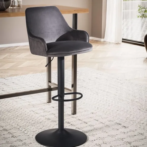 Rootz Modern Design Barstol - Fløjlssæde - Diamantquiltning - Metal trompetbase - 45 cm x 86-106 cm x 45 cm - Grå - 360° rotation - 100 kg Kapacitet | Fyndiq