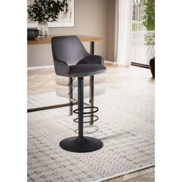 Rootz Modern Design Barstol - Fløjlssæde - Diamantquiltning - Metal trompetbase - 45 cm x 86-106 cm x 45 cm - Grå - 360° rotation - 100 kg Kapacitet | Fyndiq