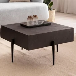 Rootz Modern Design Firkantet Sofabord - Antracit 3D Overflade - Håndlavet - Unik - Mango massivt træ - MDF - Højdejusterbare knopper - 64cm x 64cm x | Fyndiq