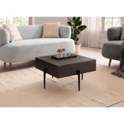 Rootz Modern Design Firkantet Sofabord - Antracit 3D Overflade - Håndlavet - Unik - Mango massivt træ - MDF - Højdejusterbare knopper - 64cm x 64cm x | Fyndiq